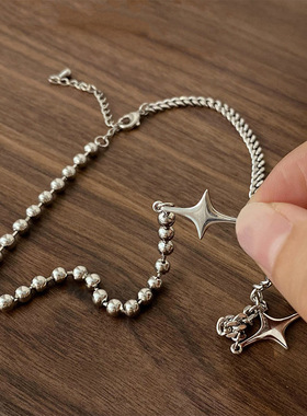 极简冷淡风不锈钢星芒链条项链女韩国简约个性百搭气质颈链锁骨链