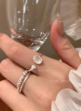 不规则金属猫眼石开口戒指套装女设计感小众复古个性简约百搭指环