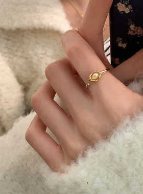 法式复古淡水珍珠戒指女轻奢优雅气质时尚简约精致百搭指环戒子