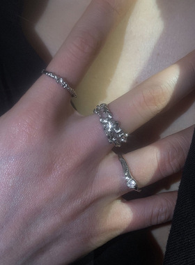 小众设计感不规则金属锆石开口戒指套装女简约个性百搭气质指环