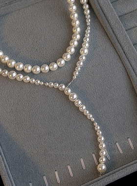 倪妮同款叠戴渐变大小珍珠项链女法式复古轻奢高级气质颈链毛衣链