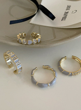 滴油锆石爱心金属开口戒指套装女复古个性简约百搭气质指环戒子