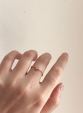 韩国东大门百搭链条指环超仙锆石珍珠简约戒指女 ins气质时尚个性