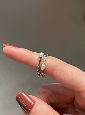 淡水珍珠不规则金属开口戒指女韩国小众复古个性简约百搭气质指环