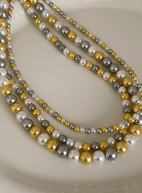 高级感彩色珍珠项链女轻奢法式复古优雅气质时尚百搭颈链毛衣链