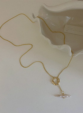 设计感小众双层淡水珍珠吊坠项链女复古个性百搭气质颈链锁骨链