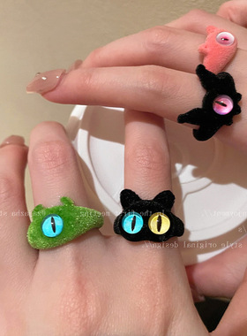 毛绒小恶魔戒指女设计感小众复古个性简约百搭气质时尚指环戒子