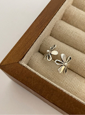 小众设计金属花朵开口戒指女韩国个性简约百搭气质指环戒子冷淡风