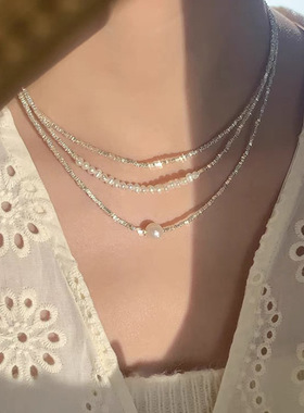 超细！碎银几两珍珠项链女极简个性百搭气质时尚碎银子颈链锁骨链