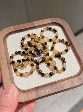 天然水晶戒指金霸综合男女款虎眼石茶晶黄塔晶招财求财多样性