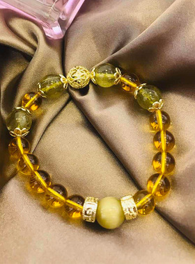 小霸王 金发晶黄水晶手链女小众设计气质水晶手串送生日礼物手饰