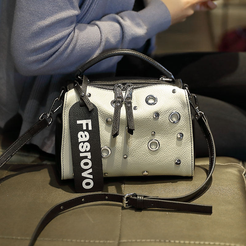 菲色如华上新气质牛皮手提波士顿包 菲色如华女士包袋