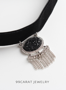 克拉欧美风黑色磨砂流苏坠项链