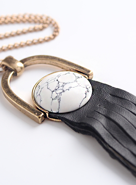 克拉欧美黑色流苏长款毛衣项链