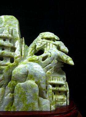 天然玉石山水摆件纯手工雕刻禅意桌面办公室电视柜书房工艺品装饰