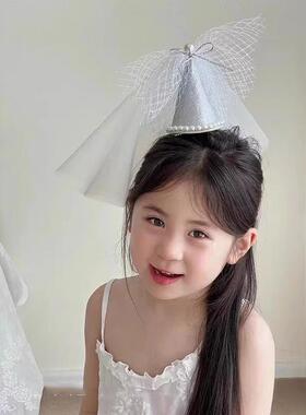 网红银色生日帽子头饰拍照氛围感道具女生成人儿童装饰品头纱发夹
