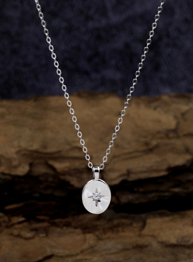 S925纯银四芒星镶钻项链