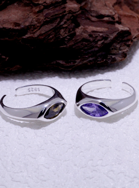 S925纯银彩色锆石戒指女高级感小众原创ins轻奢法式银指环