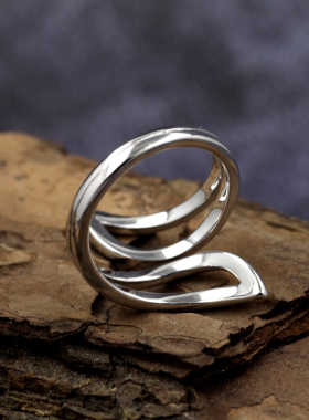 韩版ins小众设计感极简指环百搭错边水滴形质感S925纯银开口戒指