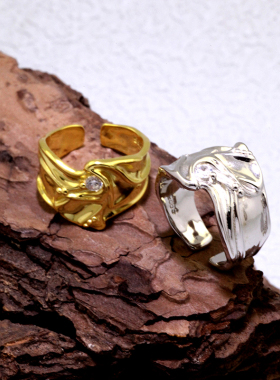 S925韩版INS小众设计感气质百搭不规则面微镶锆石纯银戒指女