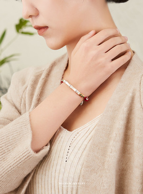 上岸竹节纯银蛇年本命年红绳手链