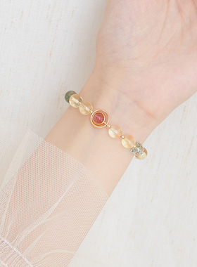 天然水晶绿幽灵手链女款满天星黄