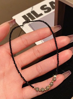 2024新款韩式简约转运珠黑色锁骨链时尚通勤气质网红同款颈链小众