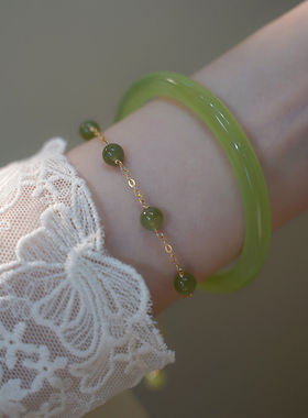 新款网红直播绿玉髓14k手链简约气质小众设计时尚送闺蜜学生礼物