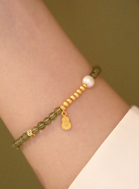 925纯银橄榄石淡水珍珠手链女手