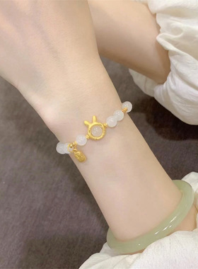 天然和田玉兔子平安扣手链女生20