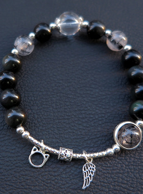 天然黑曜石手链黑发晶原创ins小