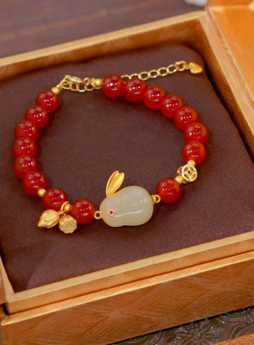 典润【耀眼钱兔】天然红玛瑙莲花