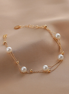 天然淡水珍珠手链双层可调节满天