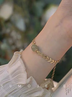 【沧海一粟】和田玉手链叠戴复古法式小众设计送人礼物百搭手饰