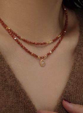 天然金沙石串珠项链女百搭小众高级感锁骨颈链夏季新中式叠戴饰品