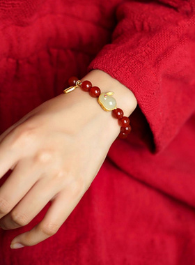 本命年红玛瑙手串玉兔子手链女和