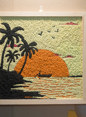 风景海滨海洋画手工DIY材料包数字油画纸浆画小尺寸木框丙烯画