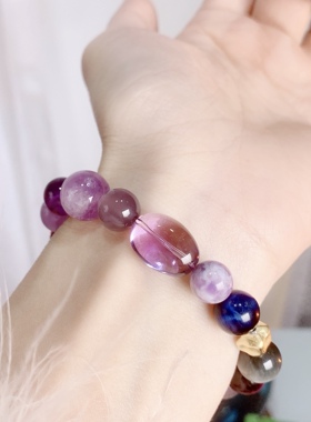小众天然九紫离火水晶手链女莲花萤石紫龙晶多宝手串送礼盒