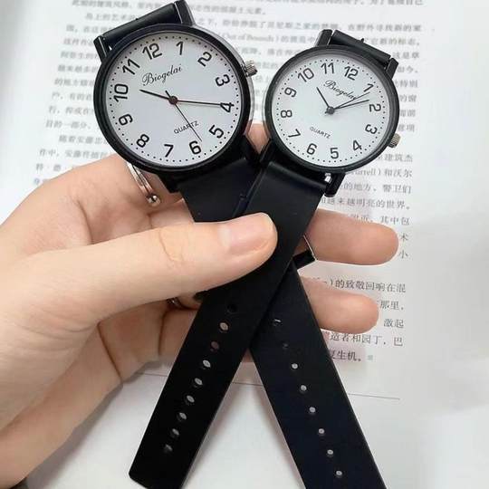 公职人员考试专用静音手表男女学生公务员无声音真皮带考公石英表