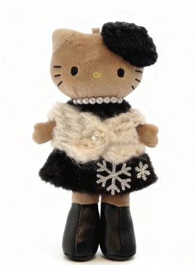 正版HelloKitty粉白星星长腿公仔挂件kt黑皮冬日可爱甜美玩偶礼物