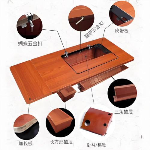 老式旧的缝纫机台板面板配件蝴蝶飞人牌的脚踏实木家用机架台面板 - 图0