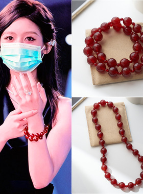 同款天然红玛瑙手链女双圈叠戴双用红玛瑙锁骨链设计