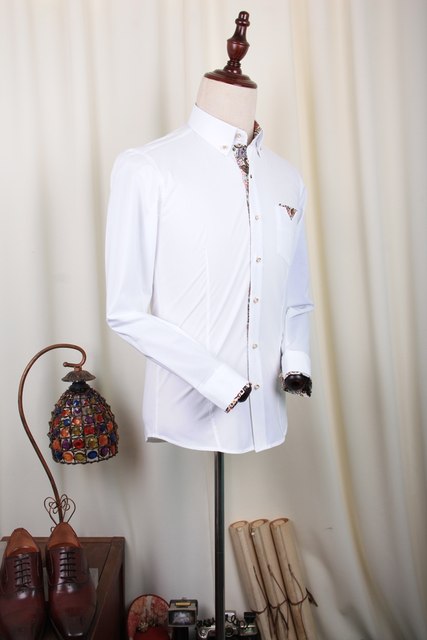 Stretch cotton gold button store men's long sleeve shirt