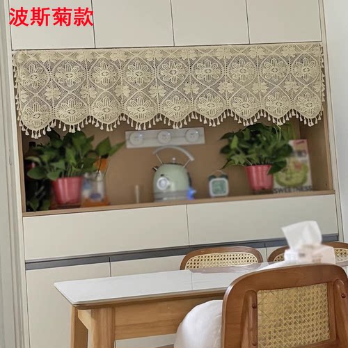 波斯菊甜梦复古钩针帘头半帘短帘美式小窗户短款半截窗帘门帘新款 - 图1