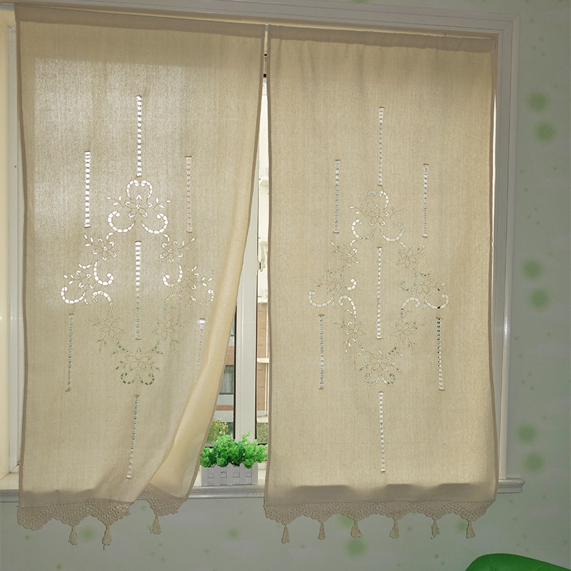 手工文艺中式美式复古飘窗成品窗帘遮阳棉麻半帘短帘遮光卧室门帘,淘宝优惠券,粉丝福利购,淘宝优惠卷
