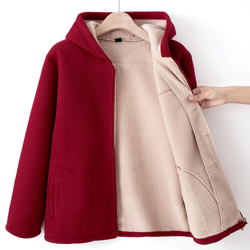 妈妈摇粒绒卫衣抓绒外套秋冬装宽松连帽中老年女装老人衣服奶奶装,淘宝优惠券,粉丝福利购,淘宝优惠卷