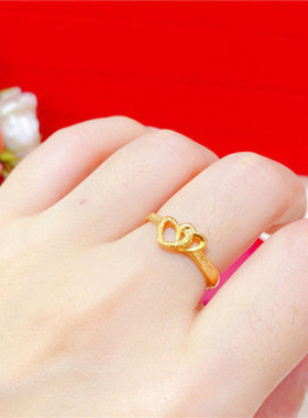 24K金沙金爱心戒指时尚简约