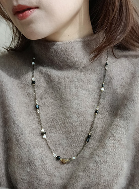 清冷风黑灰色串珠长款项链