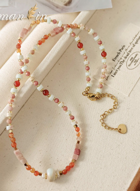 清新橘红色串珠多巴胺彩色项链