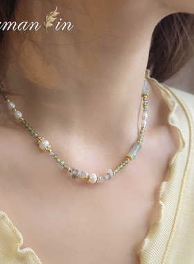浅绿色串珠淡水珍珠项链女